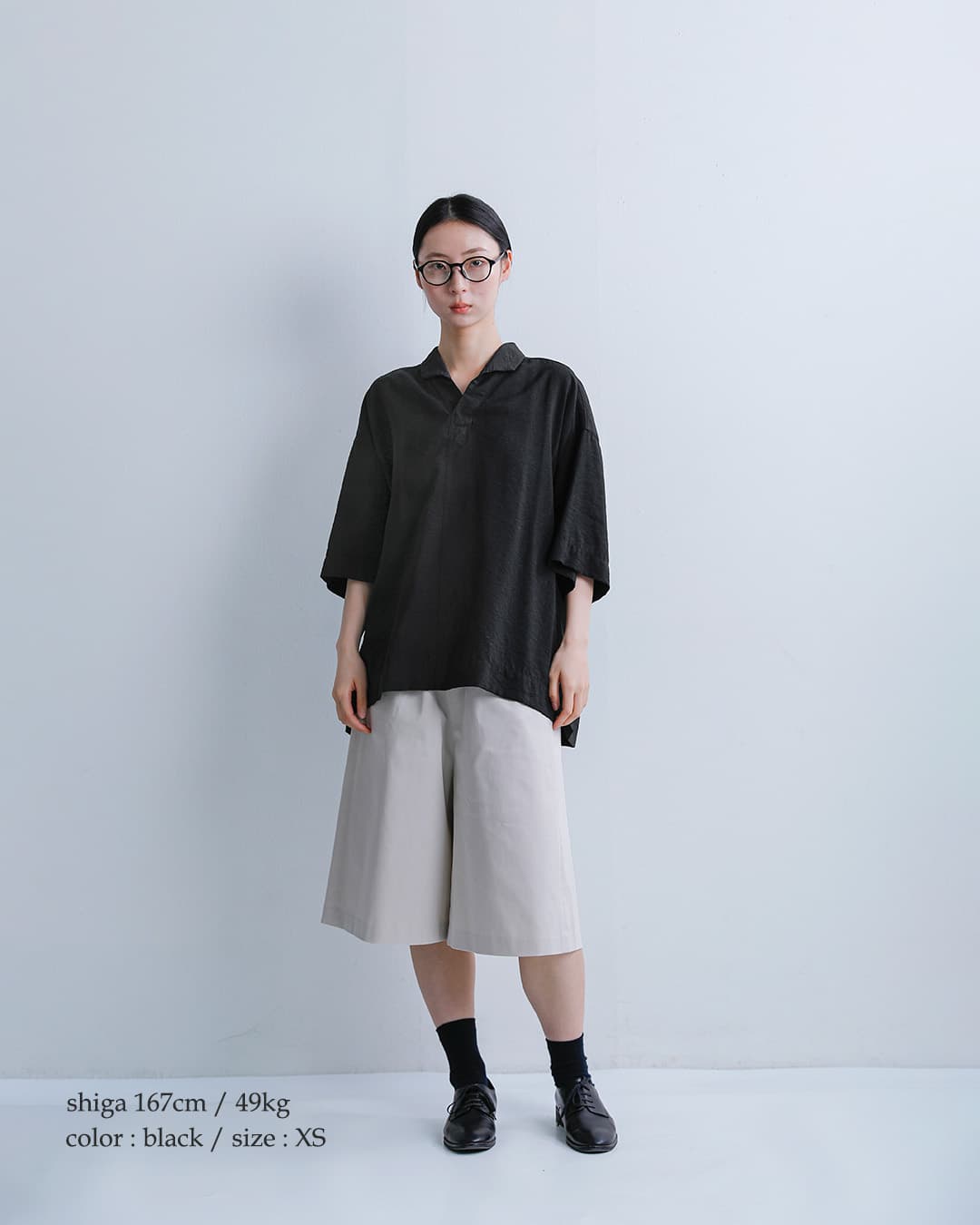 FIR MUMビスコースリネン スラブタッサー スキッパーシャツ vg-fr1403po