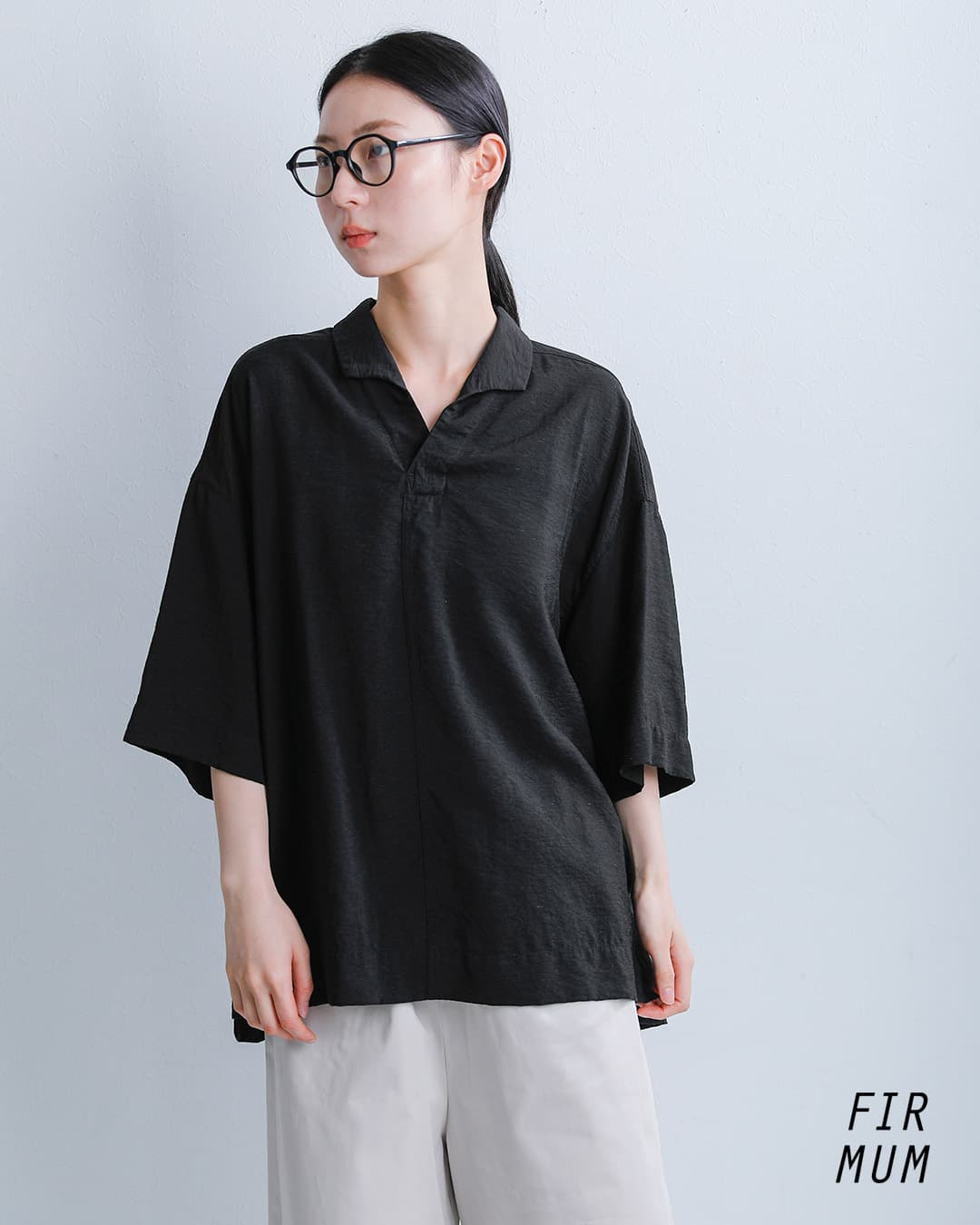FIR MUMビスコースリネン スラブタッサー スキッパーシャツ vg-fr1403po