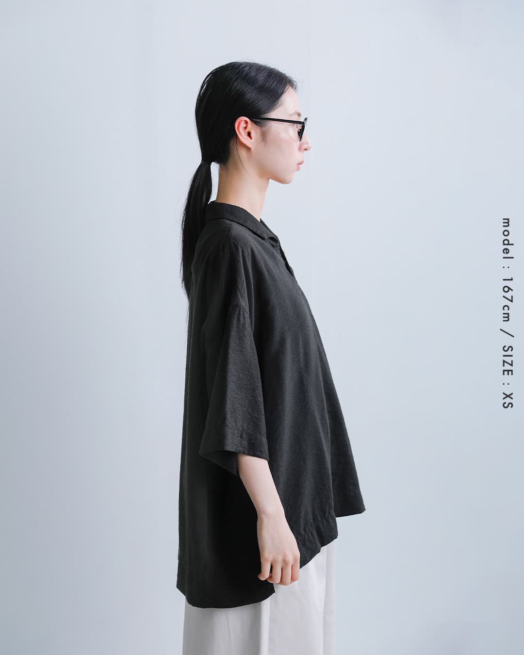 FIR MUMビスコースリネン スラブタッサー スキッパーシャツ vg-fr1403po