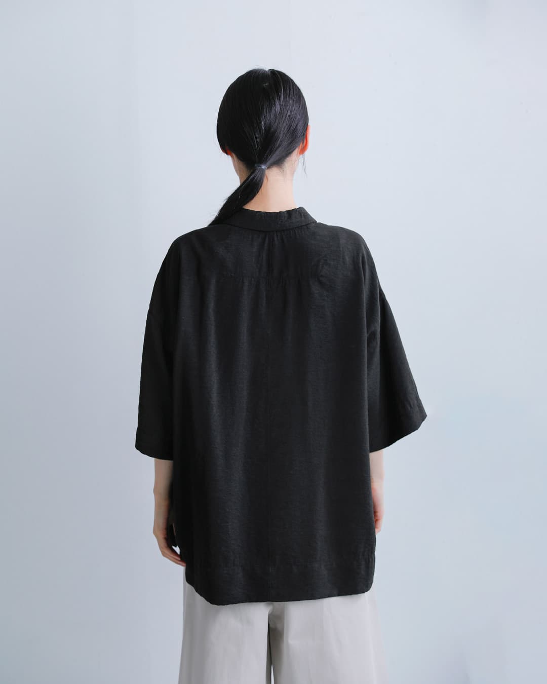 FIR MUMビスコースリネン スラブタッサー スキッパーシャツ vg-fr1403po