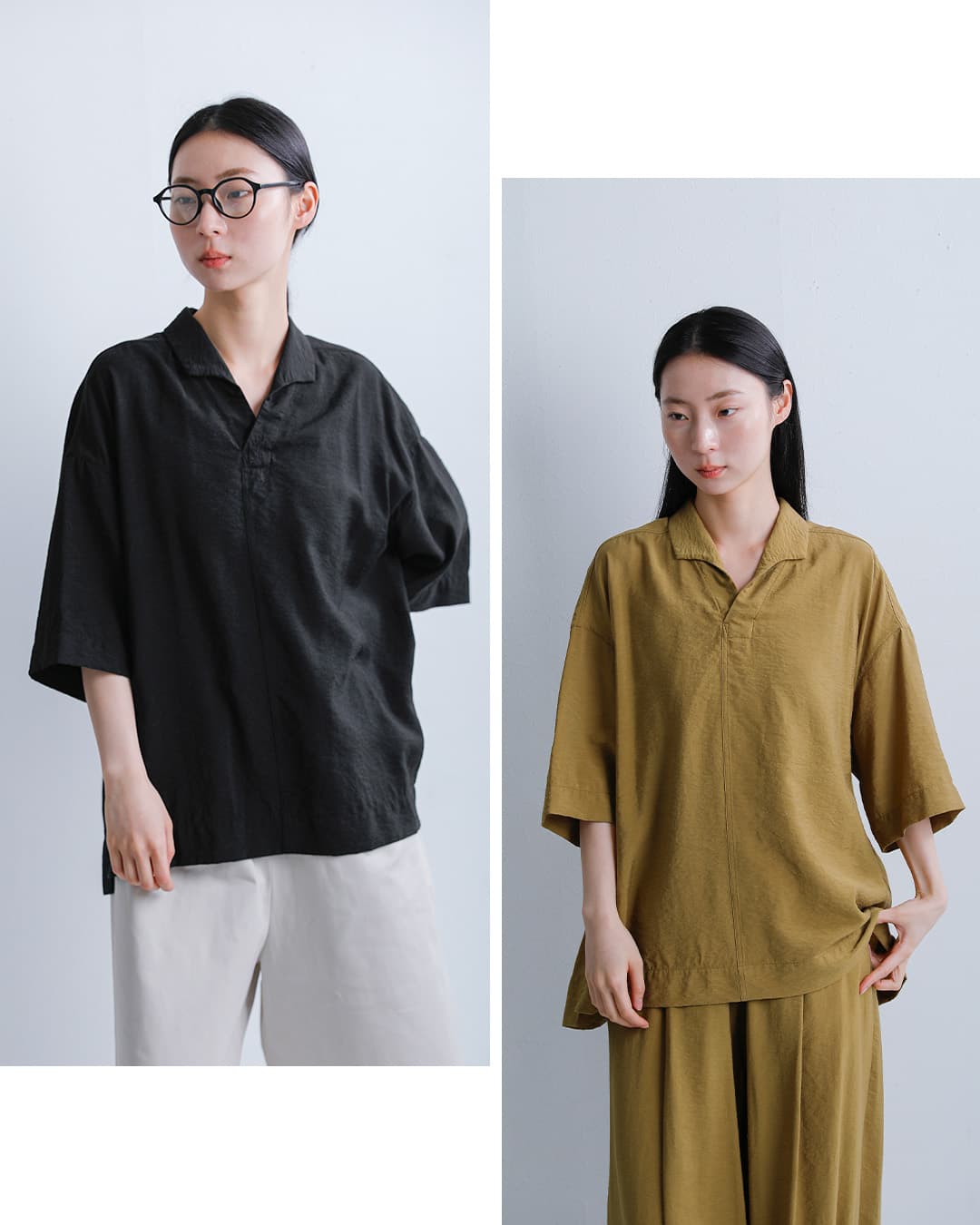 FIR MUMビスコースリネン スラブタッサー スキッパーシャツ vg-fr1403po