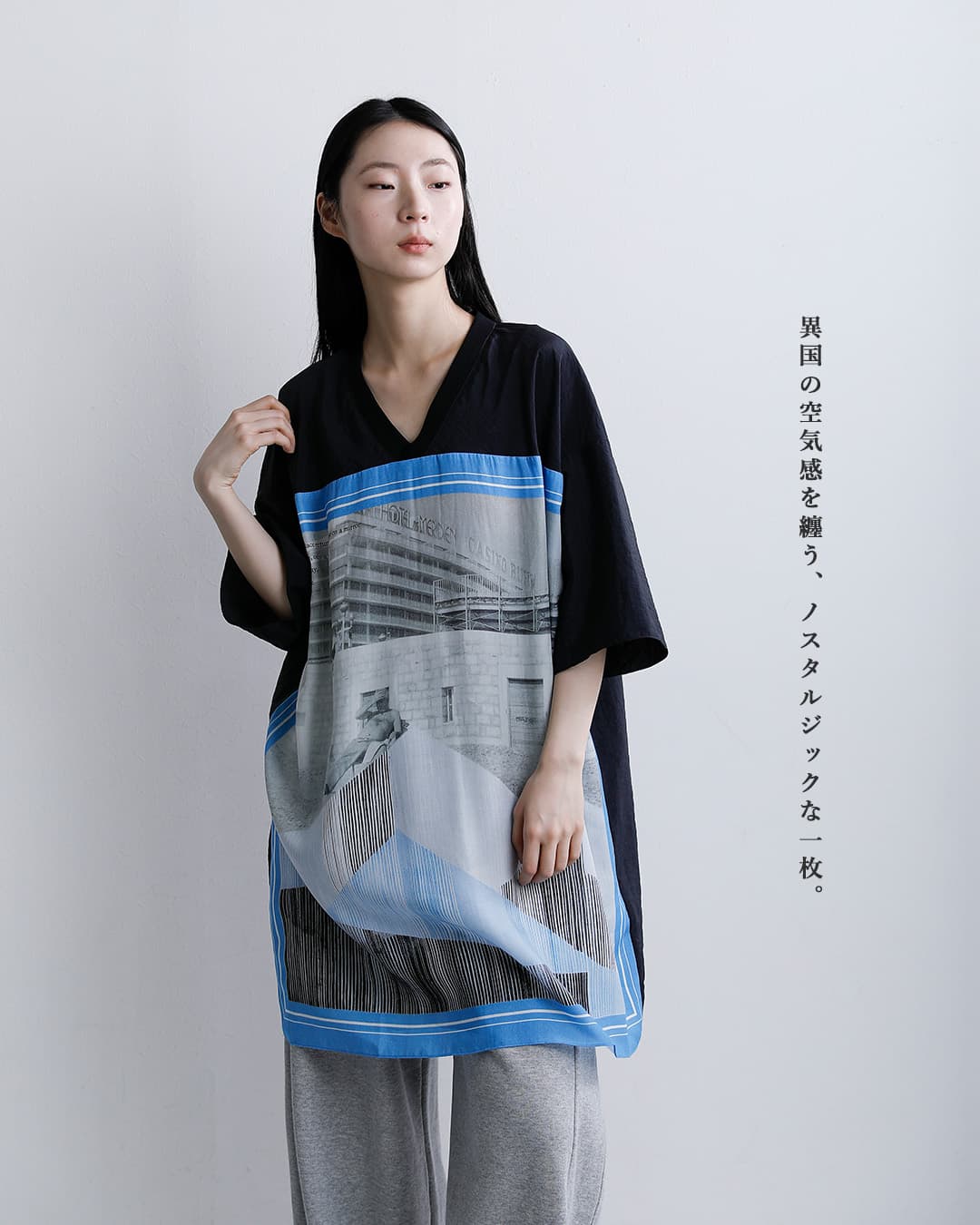 VOAAOVVネック 半袖 プリント Tシャツ “GHOST OF A MOMENT” votp-p112