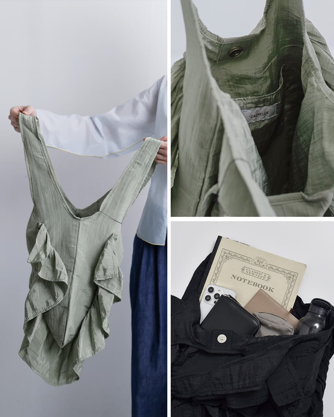 CACHELLIE(カシェリエ)ワッシャー フリル トートバッグ WASHER FRILL TOTE w-frill-tote