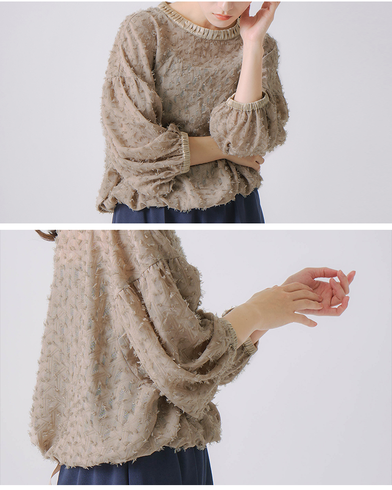 whyto(�z���C�g)�W���K�[�h�{�����[���u���E�Xjacquardvolumeblousewht24fbl4053