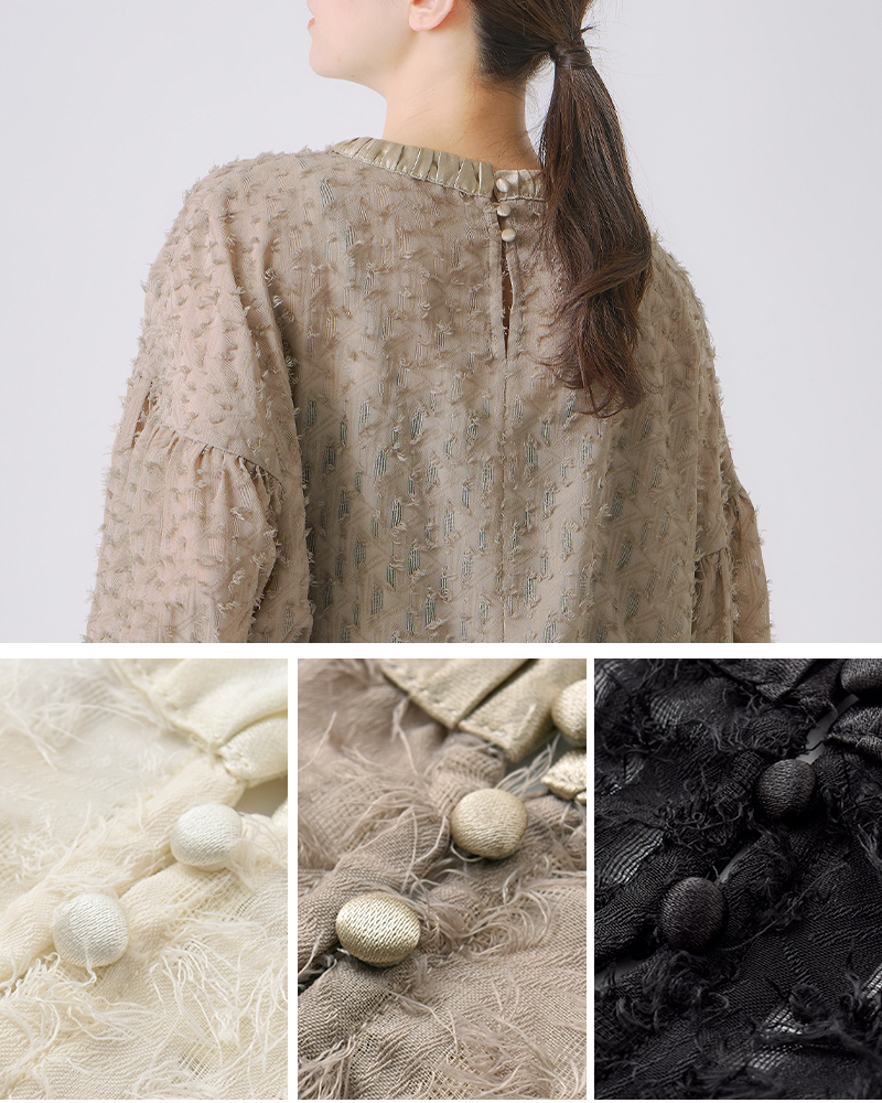 whyto(�z���C�g)�W���K�[�h�{�����[���u���E�Xjacquardvolumeblousewht24fbl4053