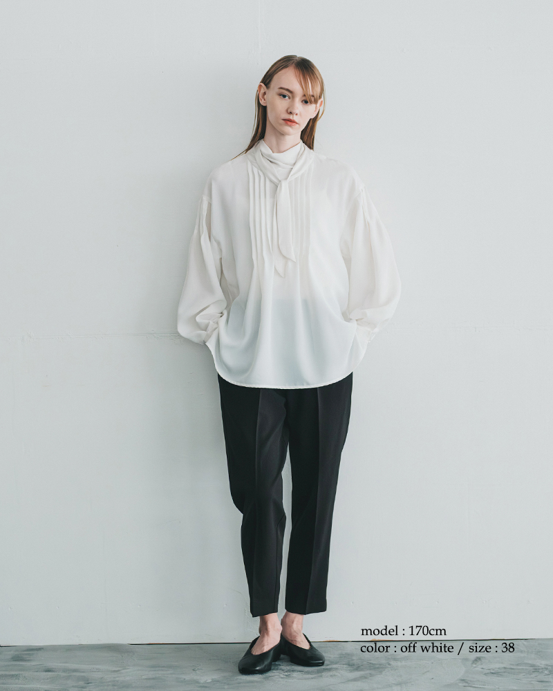 whyto(�z���C�g)���{���^�C�s���^�b�N�u���E�Xribbontieblousewht25fbl4082