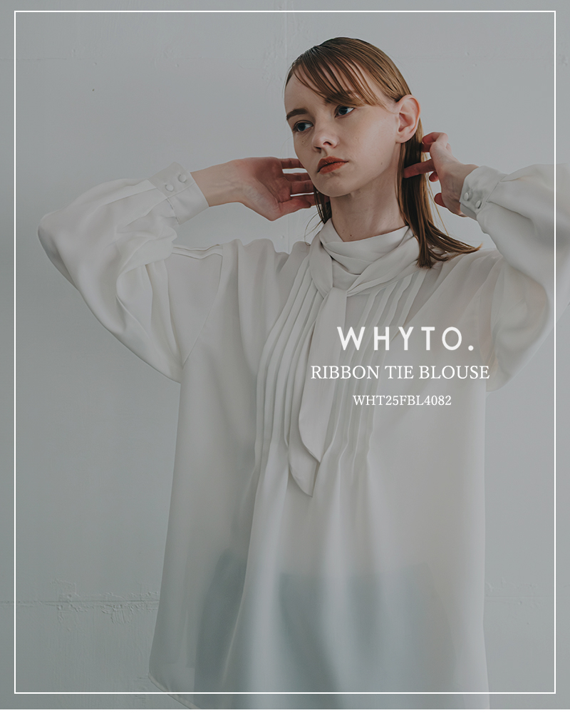 whyto(�z���C�g)���{���^�C�s���^�b�N�u���E�Xribbontieblousewht25fbl4082