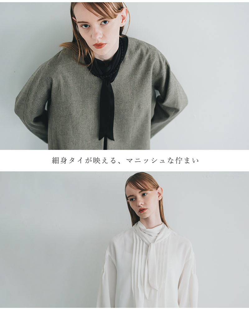 whyto(�z���C�g)���{���^�C�s���^�b�N�u���E�Xribbontieblousewht25fbl4082