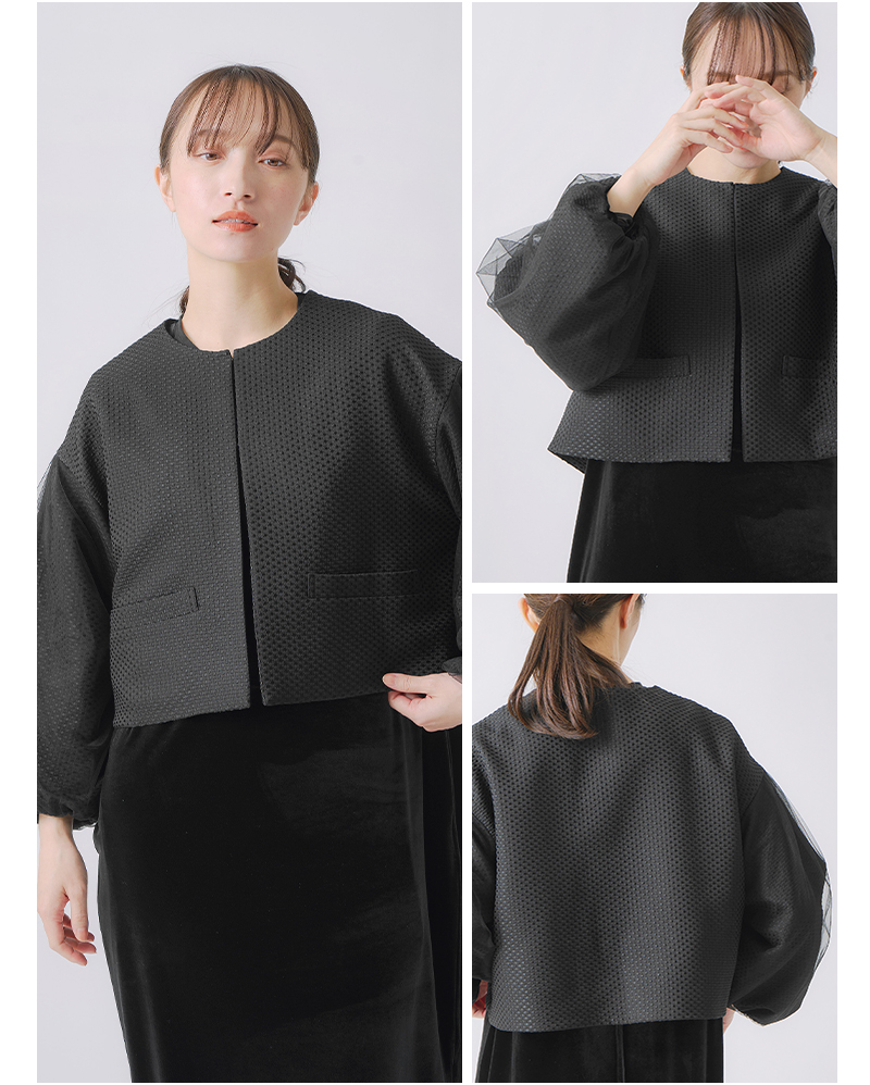 whyto(�z���C�g)�`���[�����C���[�h�X���[�u�W���P�b�gtullelayeredsleevejacketwht25fjk4052