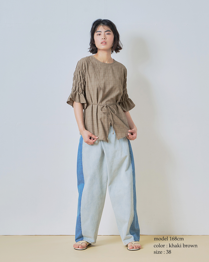 whyto(ホワイト)袖シャーリングスリットレイヤードブラウス“slitlayeredblouse”wht26hbl4086