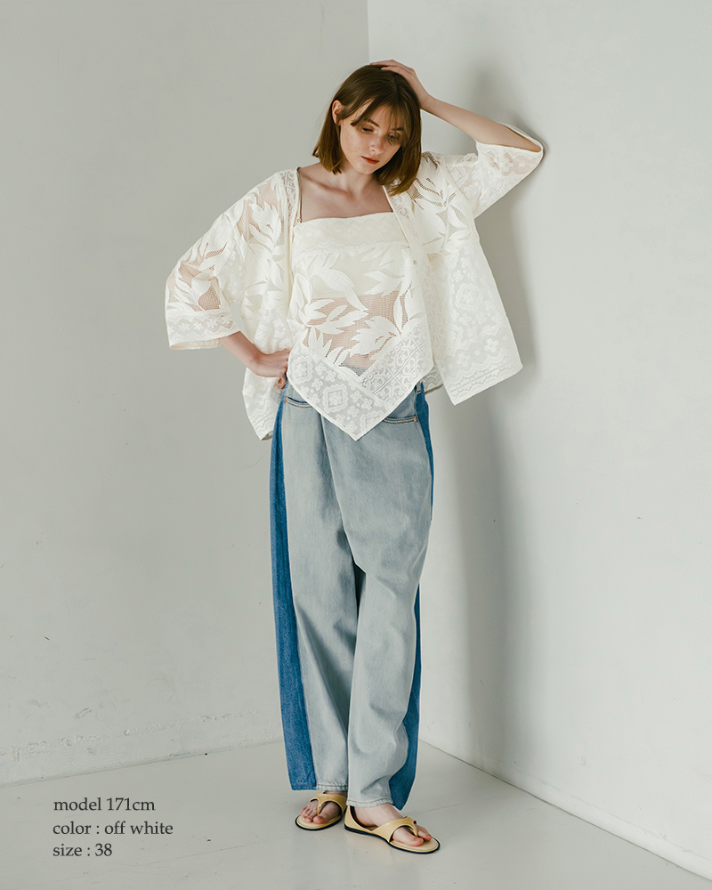 whyto(ホワイト)レースコンビネーションカーディガン“lacecombinationcardigan”wht26hbl4089