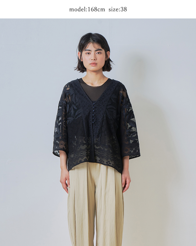 whyto(ホワイト)レースコンビネーションカーディガン“lacecombinationcardigan”wht26hbl4089