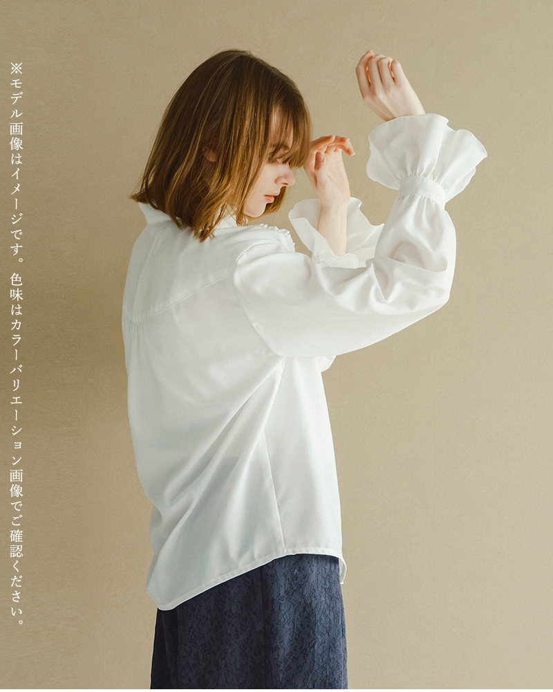 whyto(�z���C�g)�X�^���h�t�����J���[�u���E�X�gstandfrillcollarblouse�hwht26hbl4090