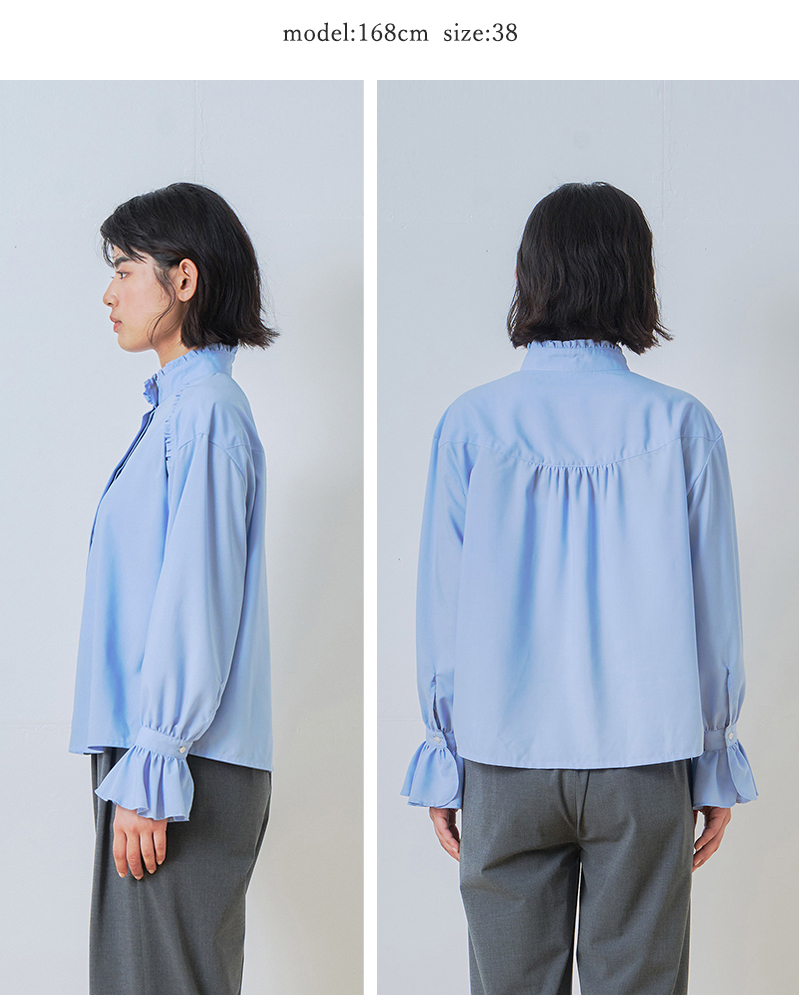 whyto(�z���C�g)�X�^���h�t�����J���[�u���E�X�gstandfrillcollarblouse�hwht26hbl4090