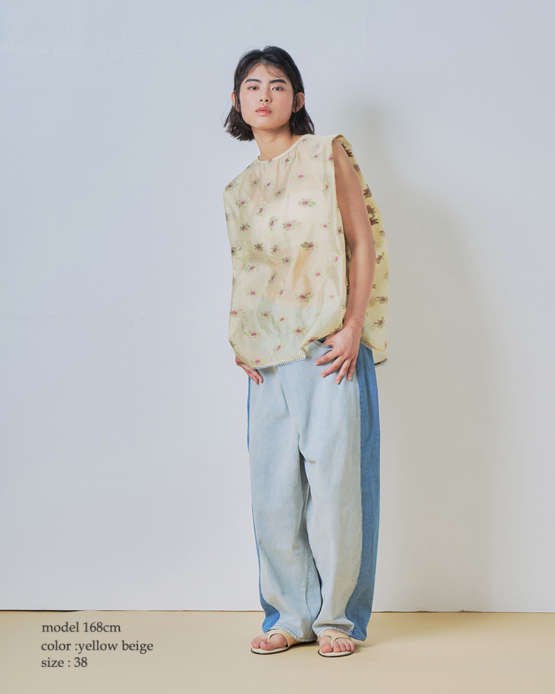 whyto(�z���C�g)�}���x���[�V���N�o�b�N�I�[�v���V�A�[�t�����[�u���E�X�gbackopensheerflowerblouse�hwht26hbl4091