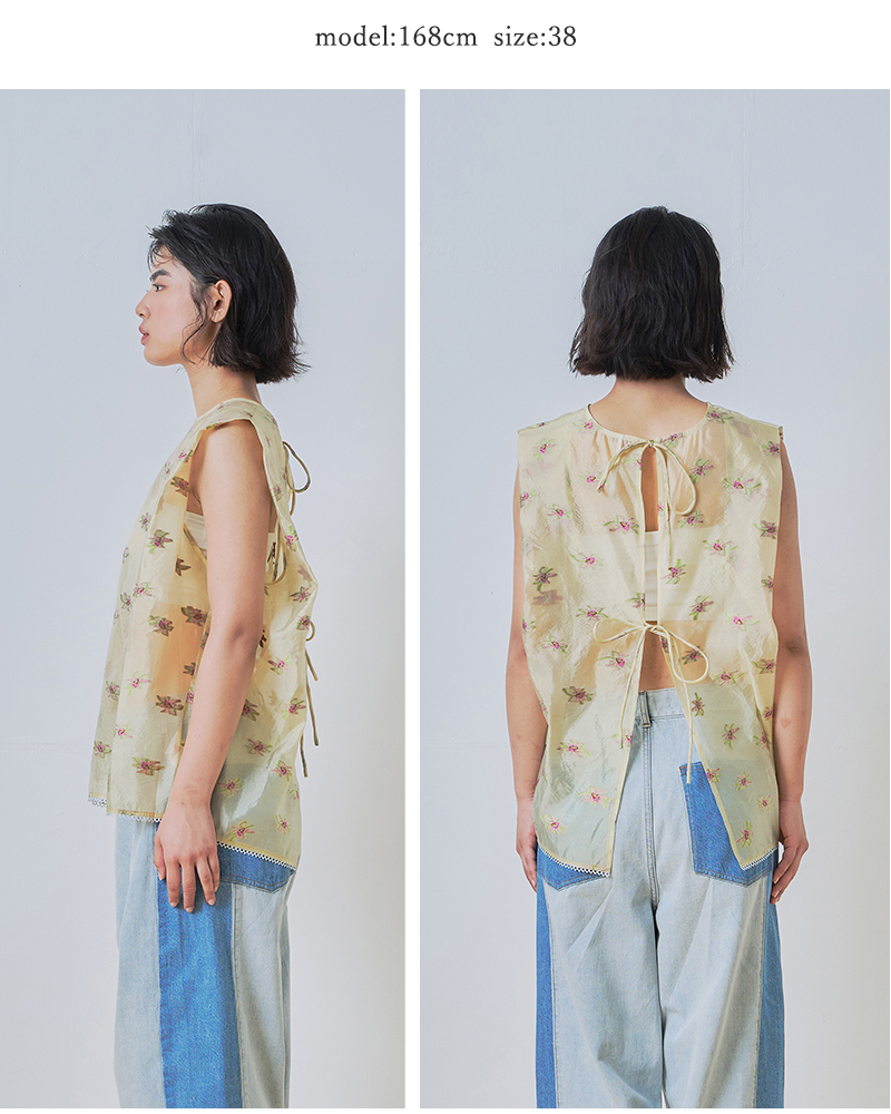 whyto(�z���C�g)�}���x���[�V���N�o�b�N�I�[�v���V�A�[�t�����[�u���E�X�gbackopensheerflowerblouse�hwht26hbl4091