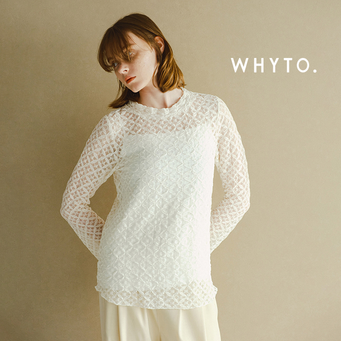 whyto(�z���C�g)�t���A�X���[�u���[�X�u���E�X�gflaresleevelaceblouse�hwht26hbl4094