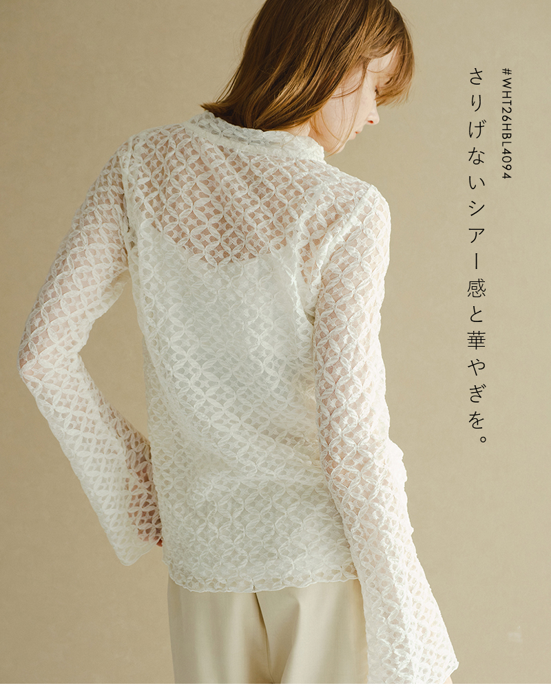 whyto(�z���C�g)�t���A�X���[�u���[�X�u���E�X�gflaresleevelaceblouse�hwht26hbl4094