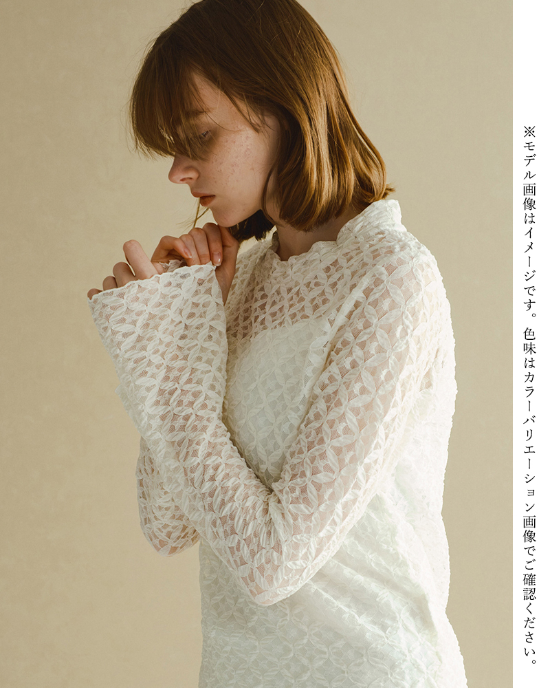 whyto(�z���C�g)�t���A�X���[�u���[�X�u���E�X�gflaresleevelaceblouse�hwht26hbl4094