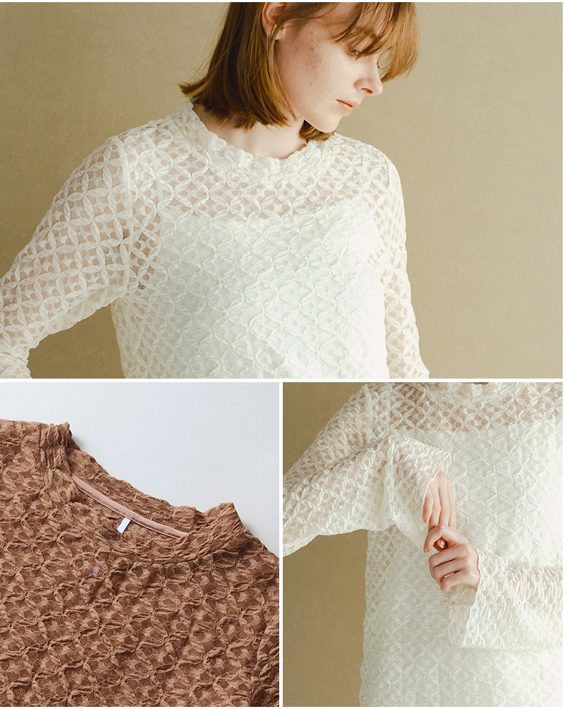 whyto(�z���C�g)�t���A�X���[�u���[�X�u���E�X�gflaresleevelaceblouse�hwht26hbl4094