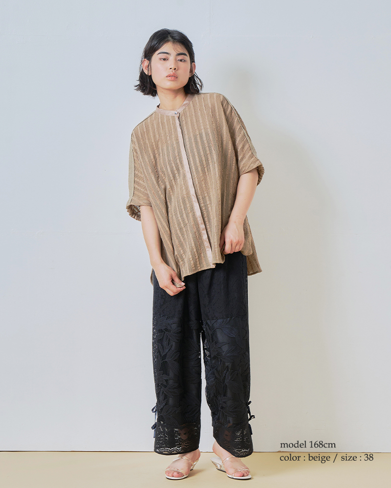 whyto(�z���C�g)�X�g���C�v���C�h�X�N�G�A�u���E�X�gwidesquareblouse�hwht26hbl4096