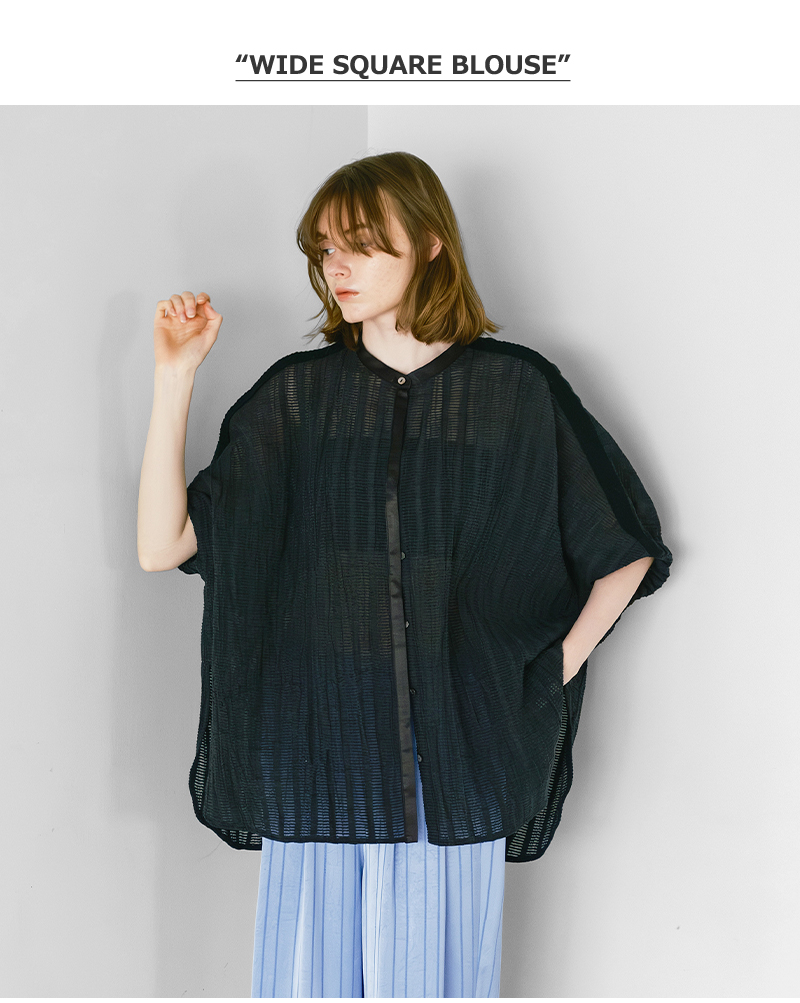 whyto(�z���C�g)�X�g���C�v���C�h�X�N�G�A�u���E�X�gwidesquareblouse�hwht26hbl4096