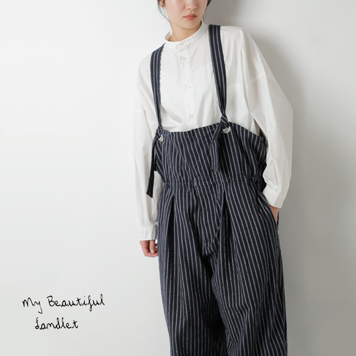 my beautiful landlet(マイ ビューティフル ランドレット)ストライプカールヤーンサロペットwm01-ob2610103