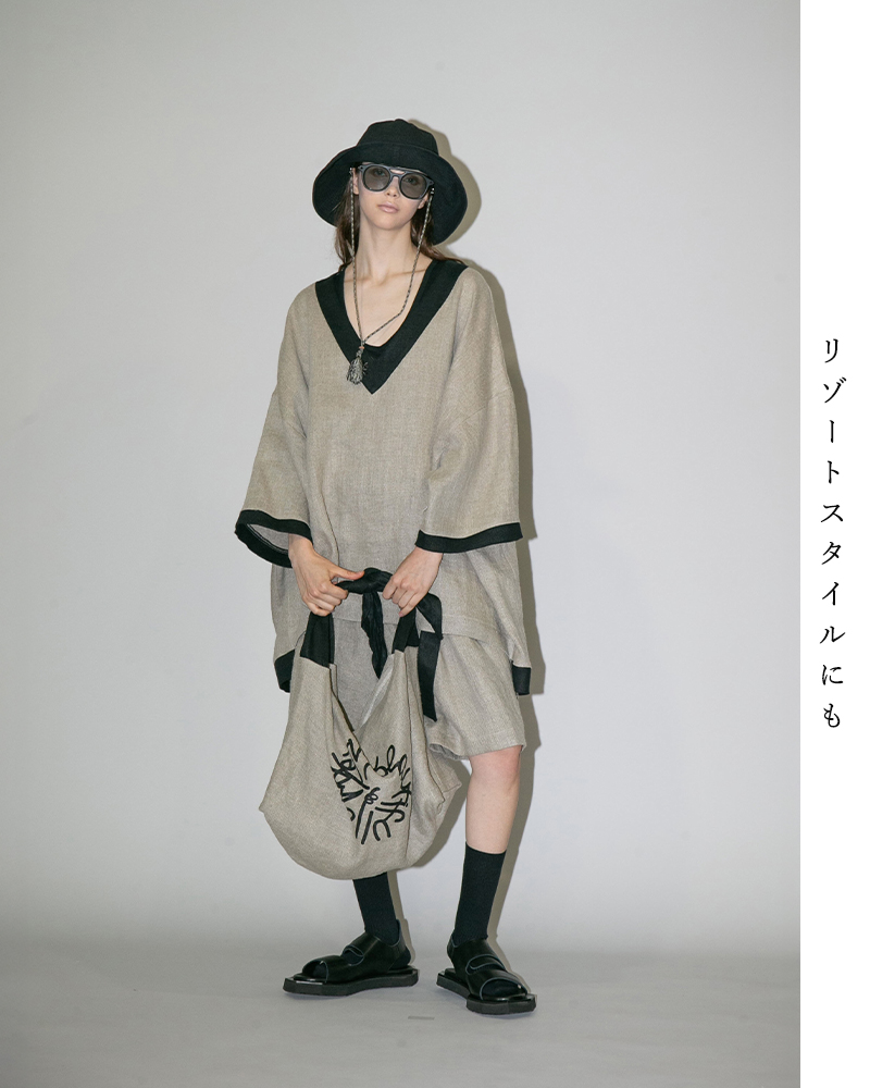 my beautiful landlet(マイ ビューティフル ランドレット)セミウェット リネン ショート スリーブ Vネック プルオーバー wm02-tp2610203