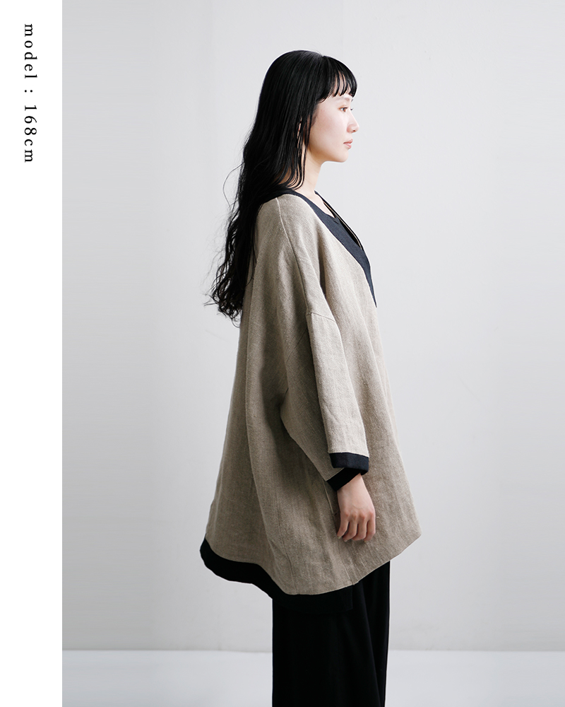 my beautiful landlet(マイ ビューティフル ランドレット)セミウェット リネン ショート スリーブ Vネック プルオーバー wm02-tp2610203