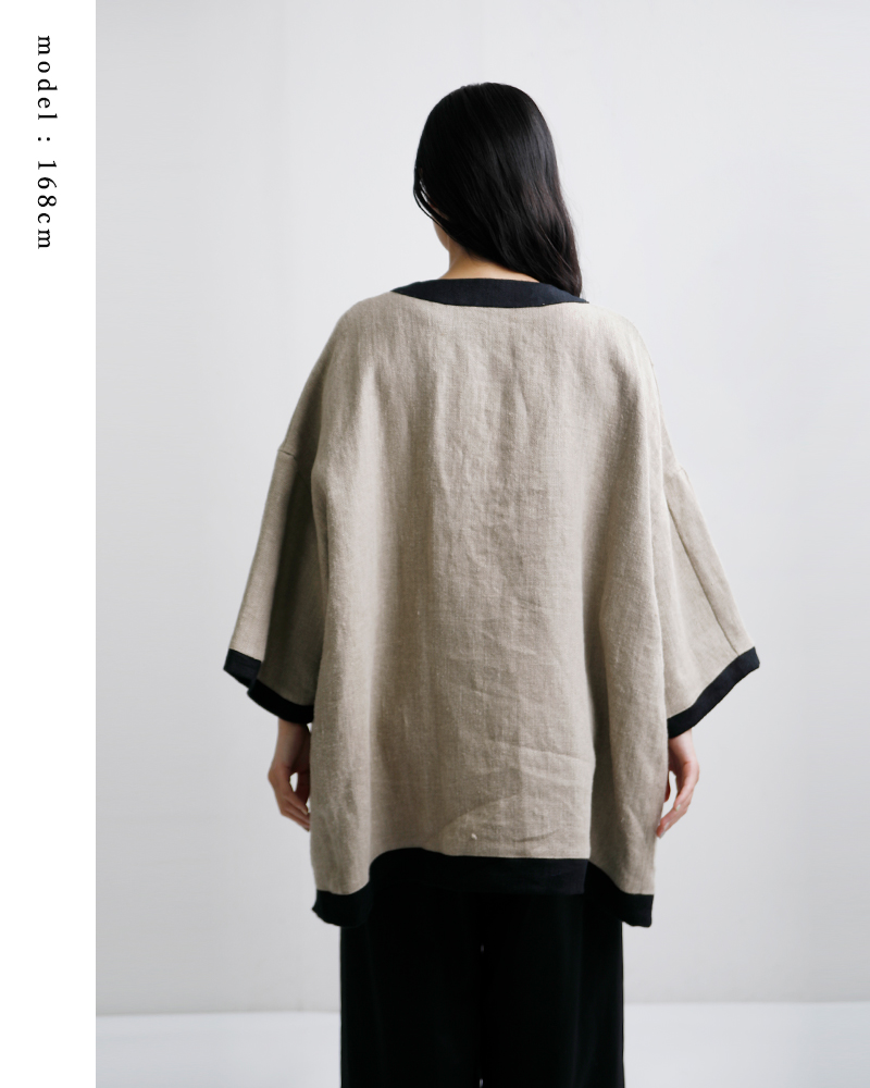 my beautiful landlet(マイ ビューティフル ランドレット)セミウェット リネン ショート スリーブ Vネック プルオーバー wm02-tp2610203