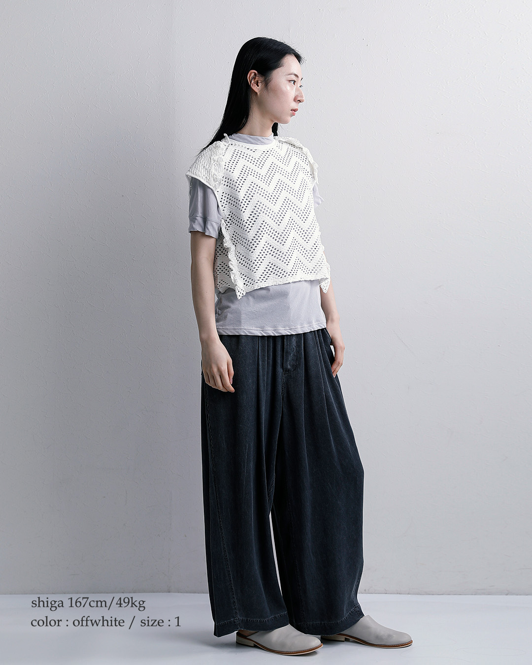unfilパターンメッシュ コットン フリル ノースリーブ プルーバー “pattern mesh cotton jersey ruffled sleeveless top” wxsp-uw130