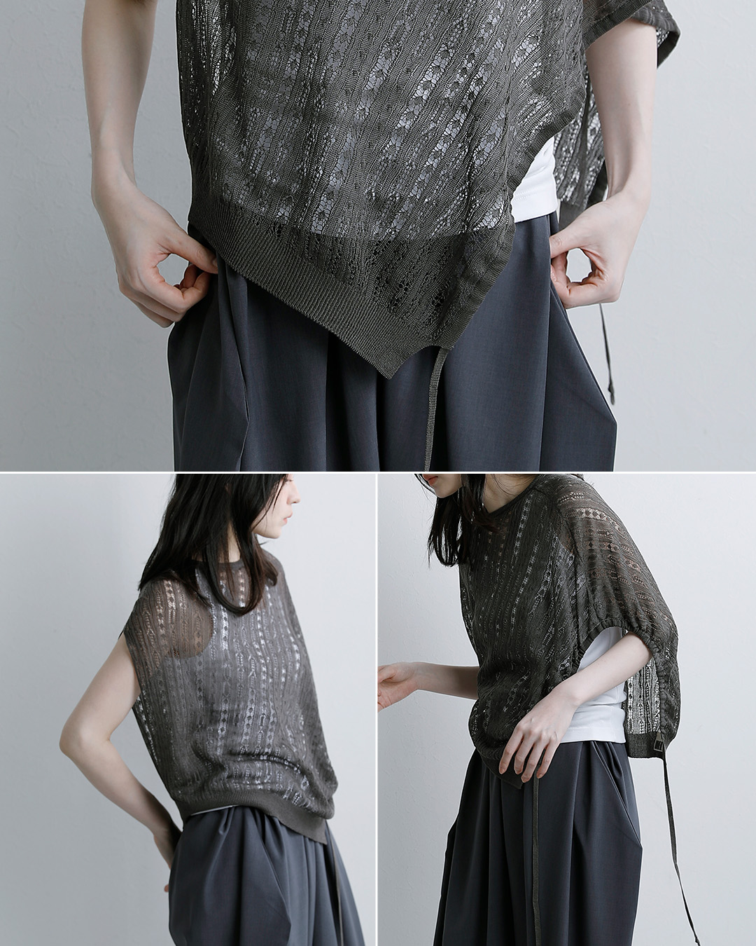 unfilドライタッチ ケーブルニット プルオーバー  dry touch lyocell open work cable-knit top  wxsp-uw131