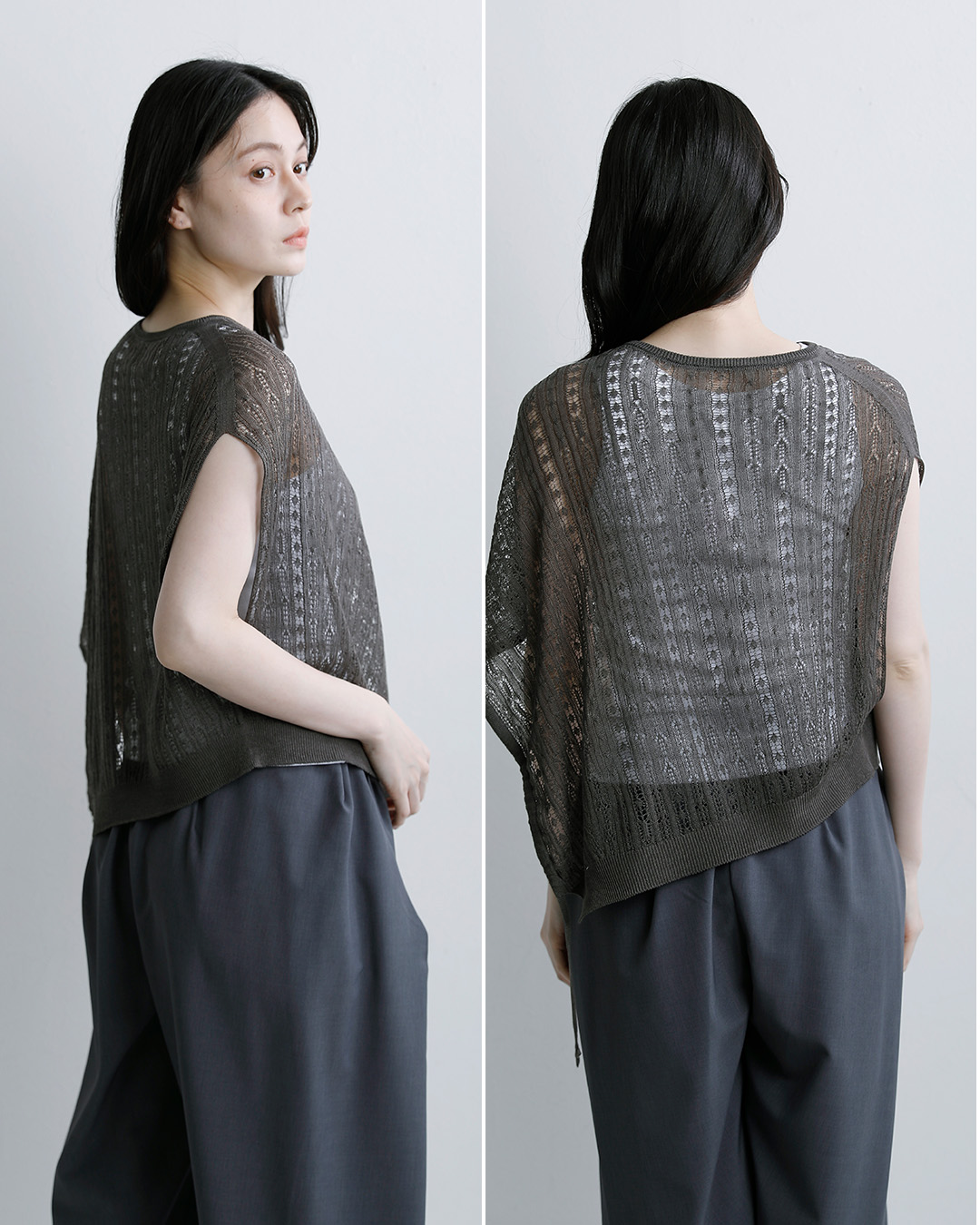 unfilドライタッチ ケーブルニット プルオーバー  dry touch lyocell open work cable-knit top  wxsp-uw131