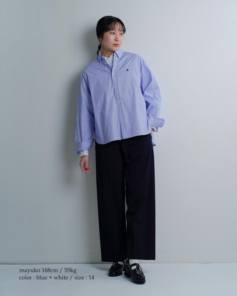 Gymphlex(ジムフレックス)コットンストライプショートボタンダウン長袖シャツgy-b0198trr-cbk