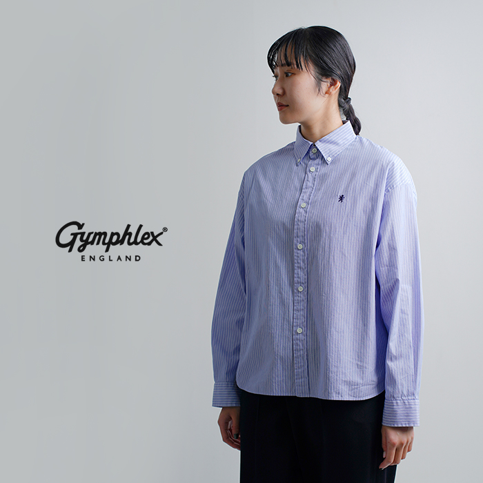 Gymphlex(ジムフレックス)コットンストライプショートボタンダウン長袖シャツgy-b0198trr-cbk