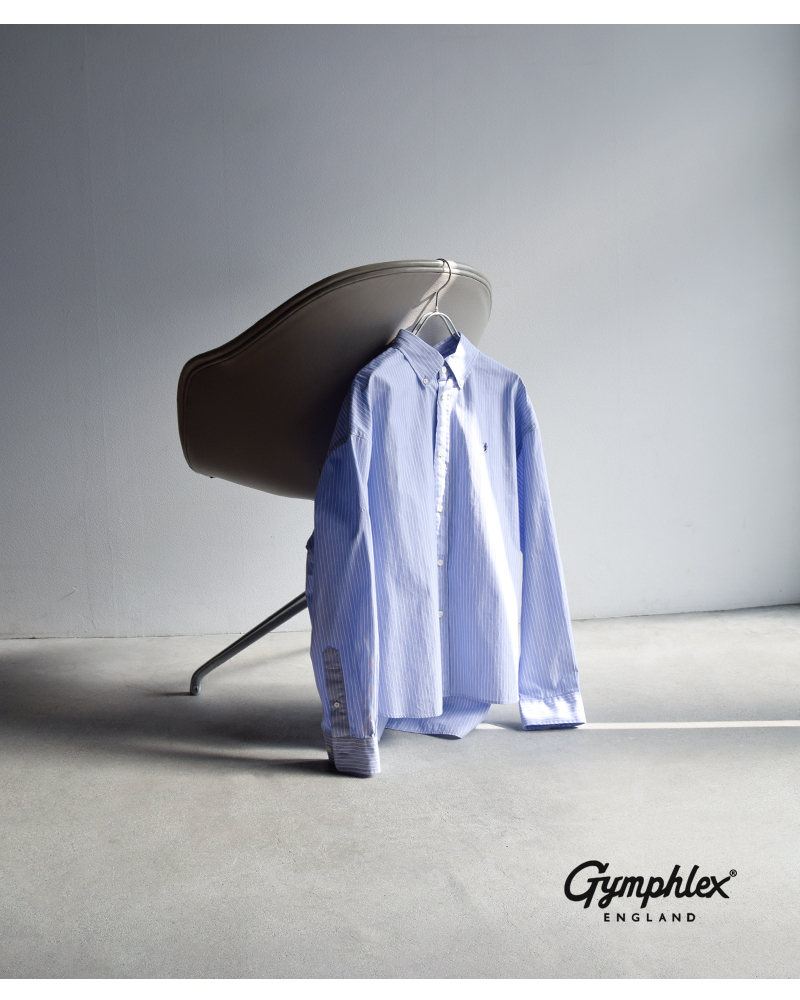 Gymphlex(ジムフレックス)コットンストライプショートボタンダウン長袖シャツgy-b0198trr-cbk