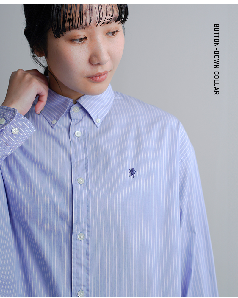 Gymphlex(ジムフレックス)コットンストライプショートボタンダウン長袖シャツgy-b0198trr-cbk