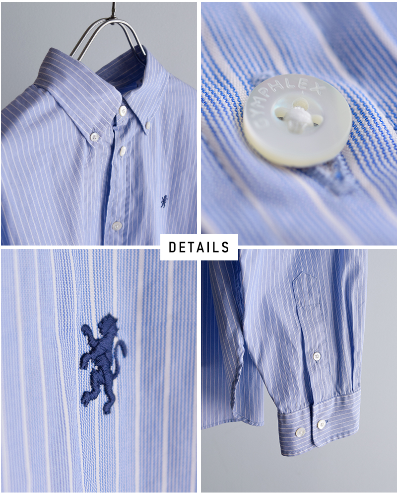 Gymphlex(ジムフレックス)コットンストライプショートボタンダウン長袖シャツgy-b0198trr-cbk