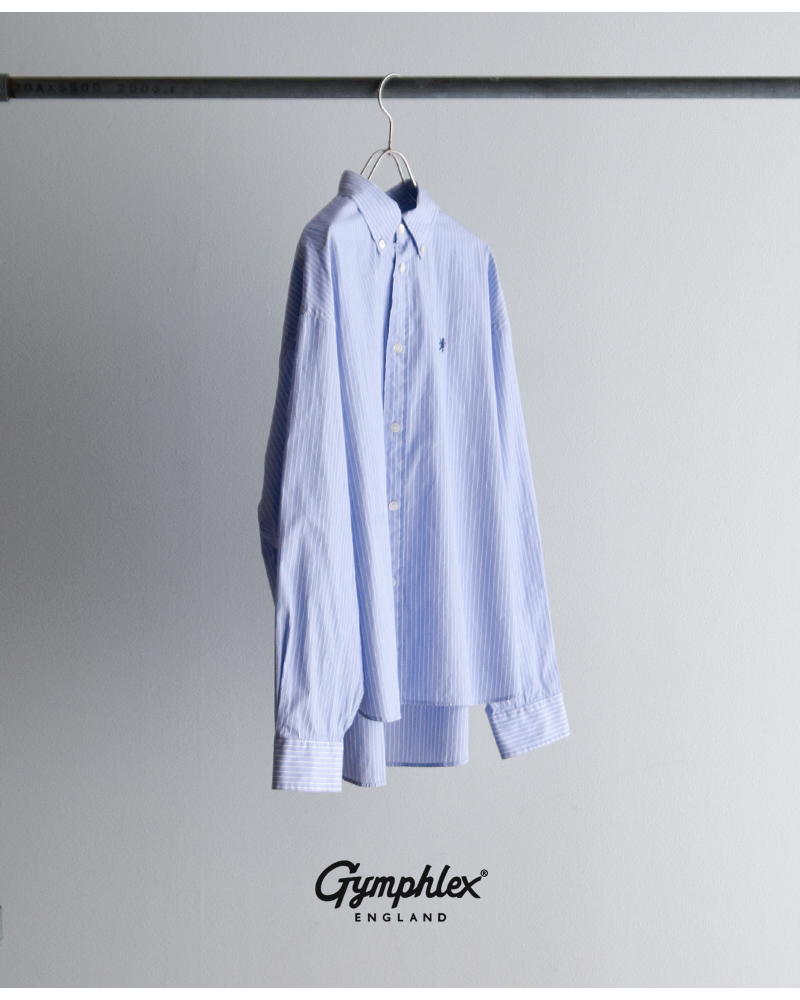 Gymphlex(ジムフレックス)コットンストライプショートボタンダウン長袖シャツgy-b0198trr-cbk