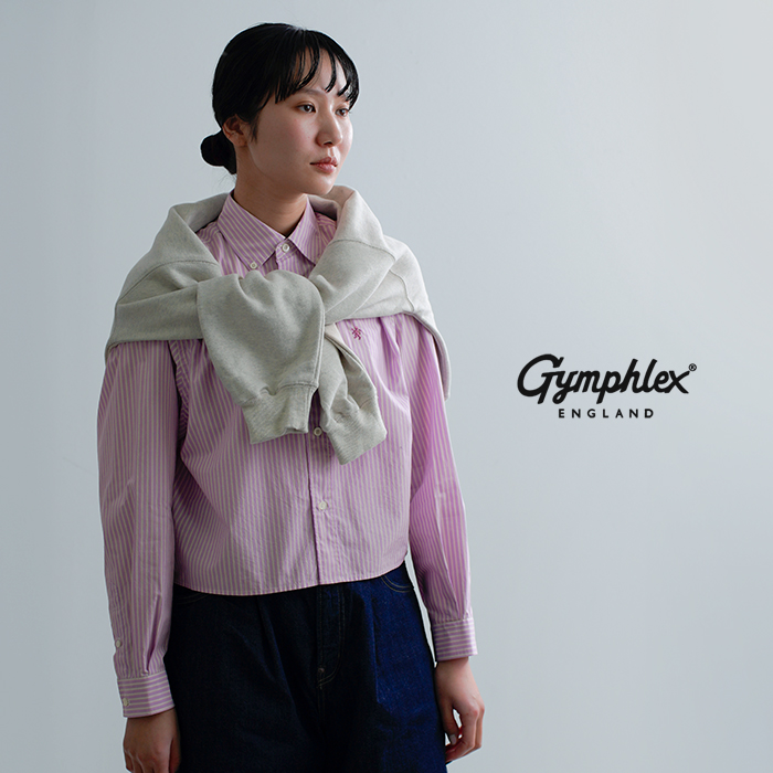 Gymphlex(ジムフレックス)コットンストライプショートボタンダウン長袖シャツgy-b0203mtsr