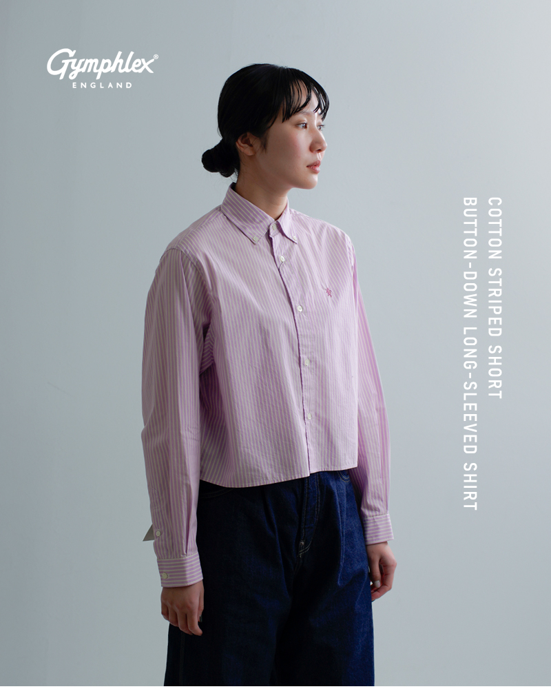 Gymphlex(ジムフレックス)コットンストライプショートボタンダウン長袖シャツgy-b0203mtsr