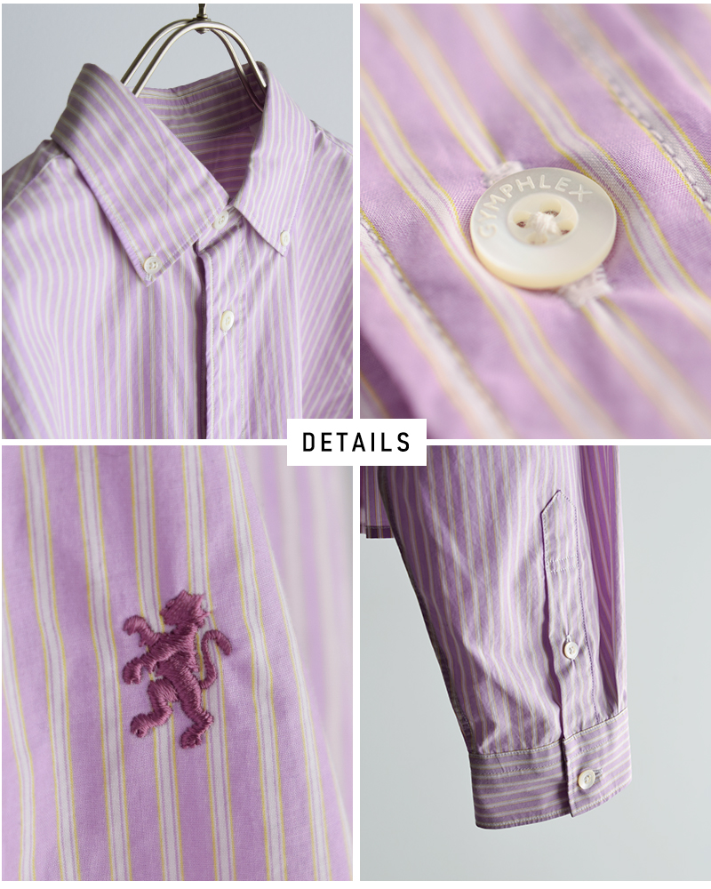 Gymphlex(ジムフレックス)コットンストライプショートボタンダウン長袖シャツgy-b0203mtsr