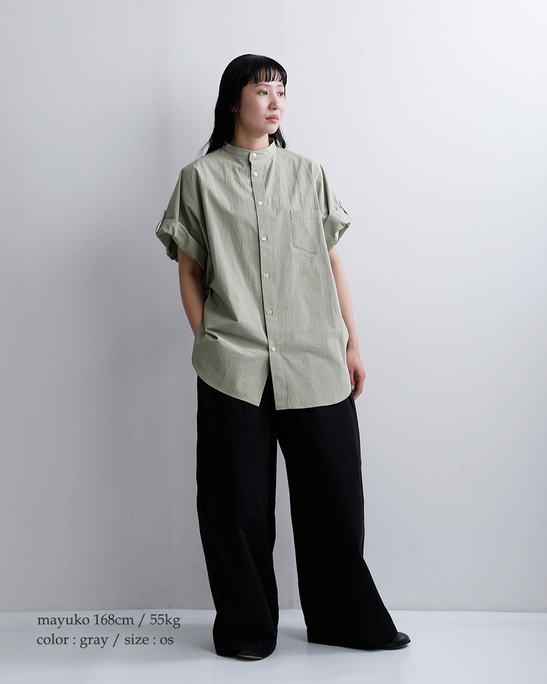 Yarmoコットン ロールアップ スリーブ ボクシー シャツ yar-26ss-s29