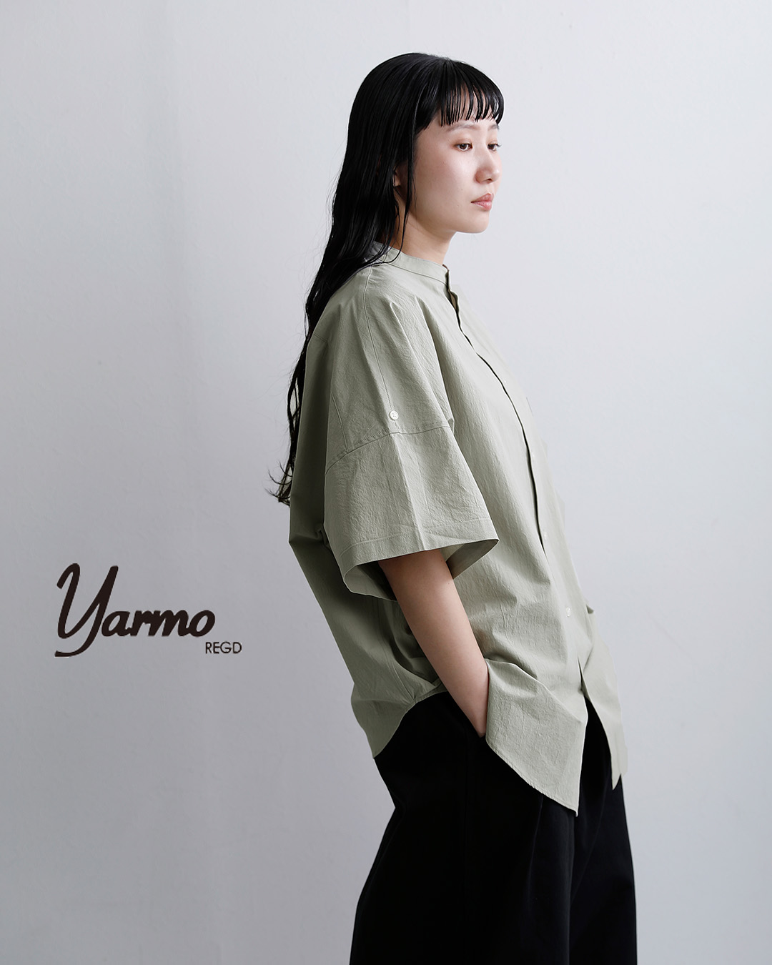 Yarmoコットン ロールアップ スリーブ ボクシー シャツ yar-26ss-s29