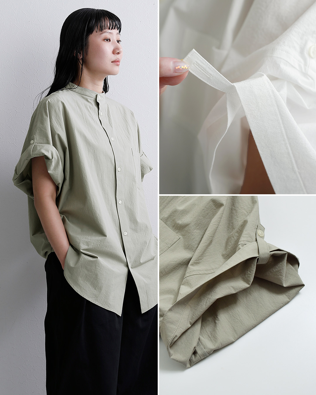 Yarmoコットン ロールアップ スリーブ ボクシー シャツ yar-26ss-s29