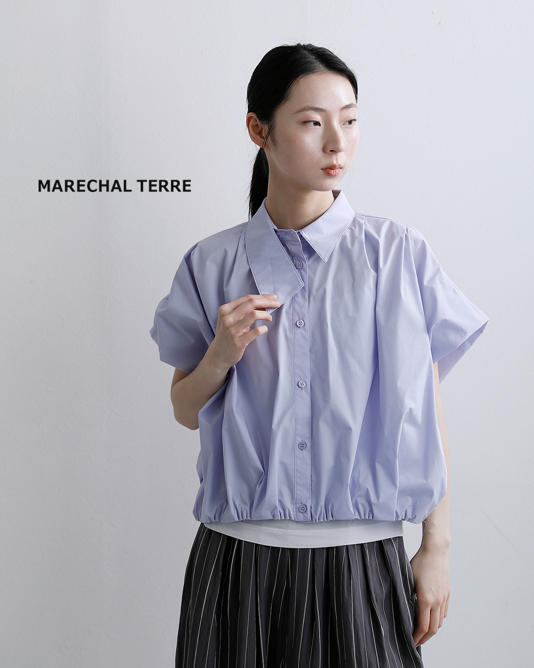 MARECHAL TERREアシンメトリーカラー ワイド タック シャツ zmt262bl111