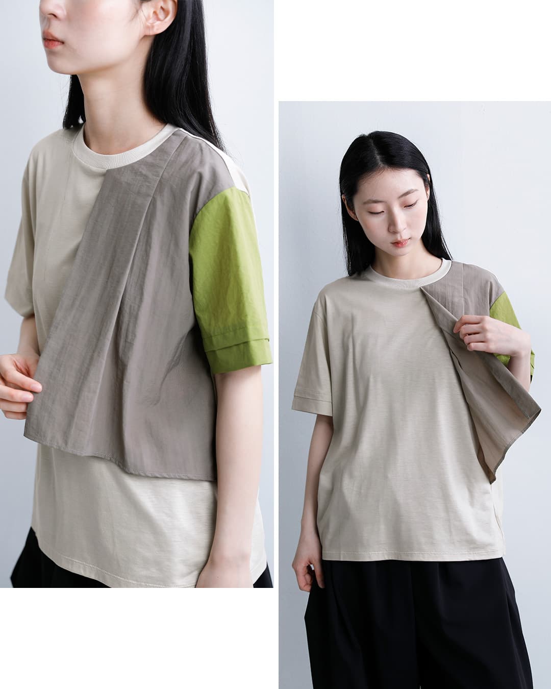 MARECHAL TERRE接触冷感 異素材コンビネーション Tシャツ zmt262ct138