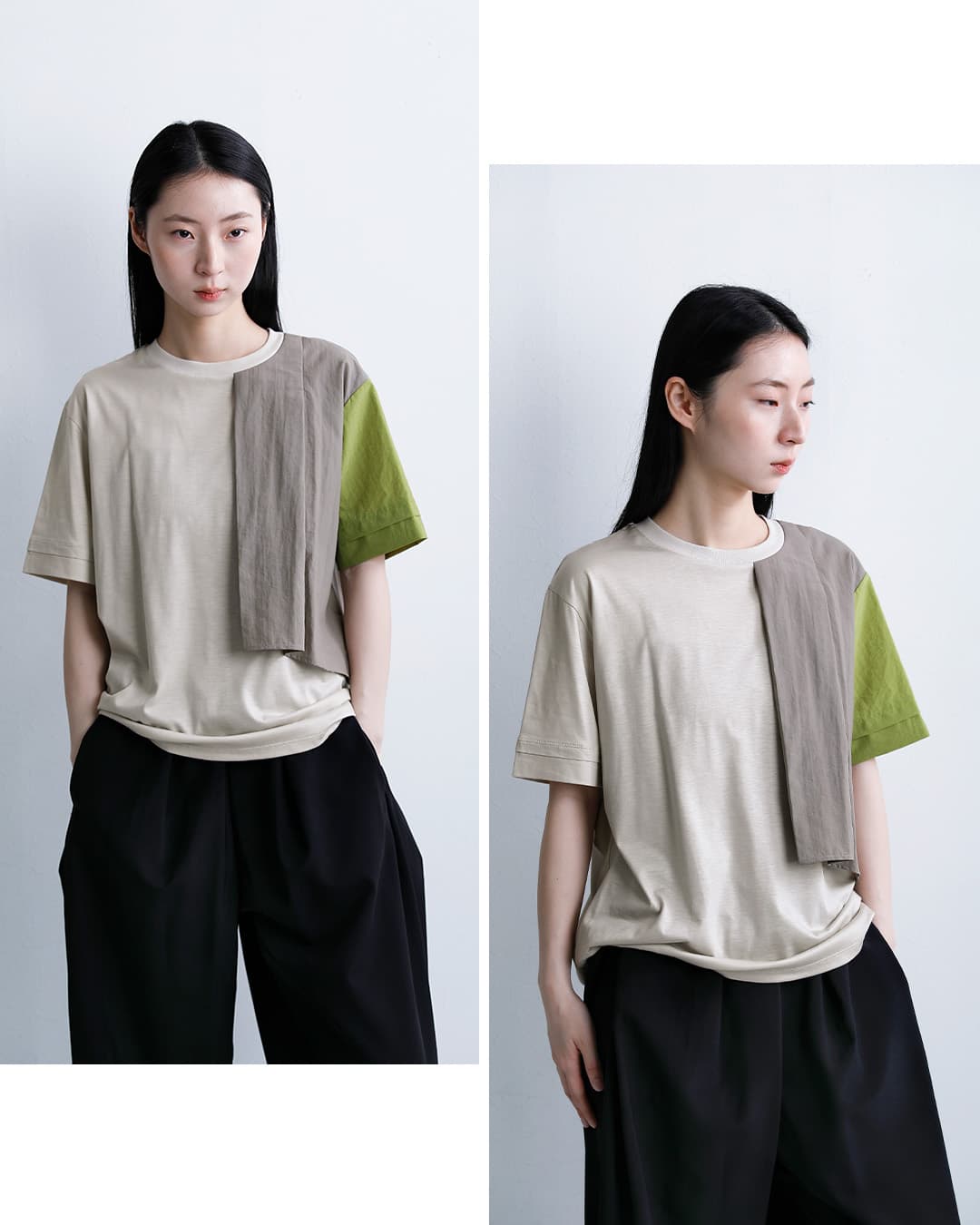 MARECHAL TERRE接触冷感 異素材コンビネーション Tシャツ zmt262ct138