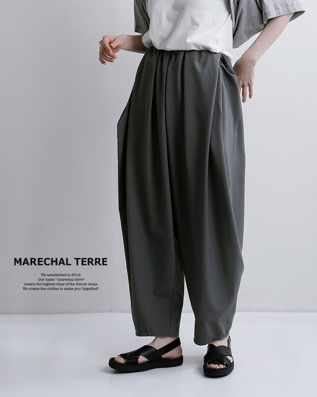 MARECHAL TERRE接触冷感 ワイド コクーン ギャザー イージーパンツ zmt262pt137